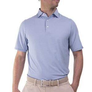 PETER MILLAR Crown Ease Briarwood Stripe Nanoluxe Polo Shirt Men L Cotton Blue